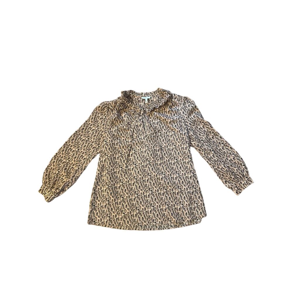 Women XS Joie Pink Feather Printed Blouse Shirt Top Career Work Tie Neck